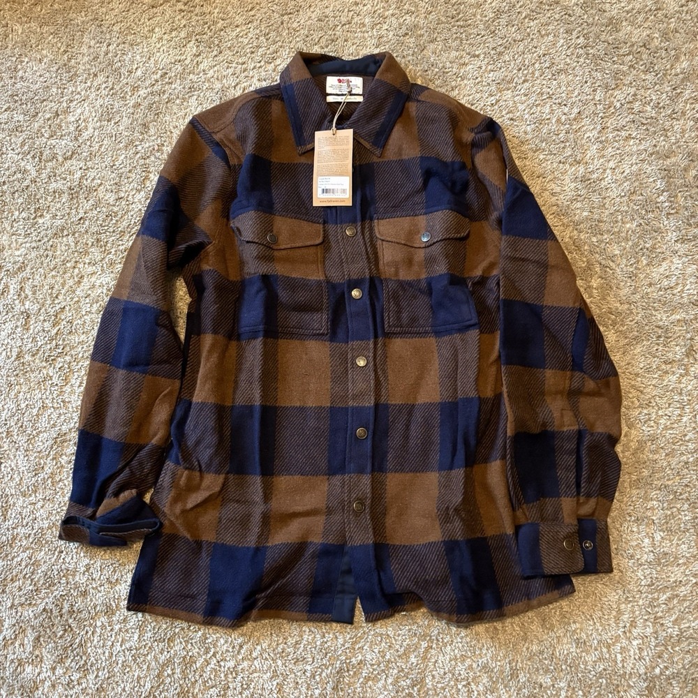 Brand New Fjallraven Canada Shirt Men's Medium Orange Navy Flannel
